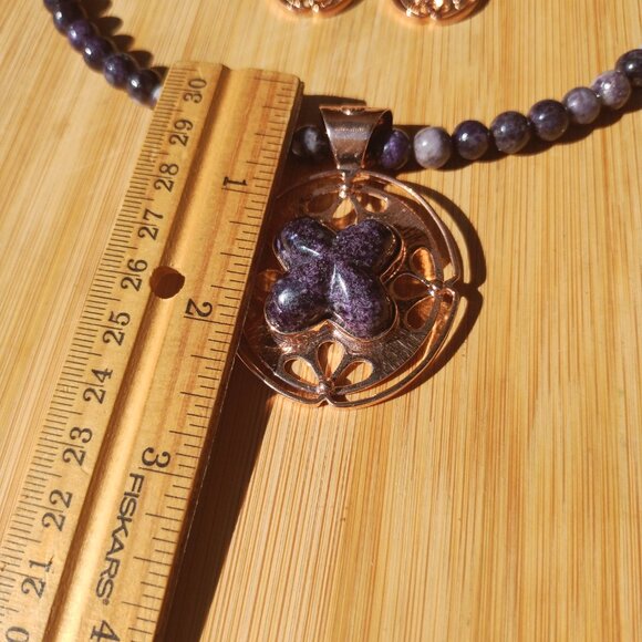 Jay King DTR mine finds Amethyst copper necklace flower pendant earrings set